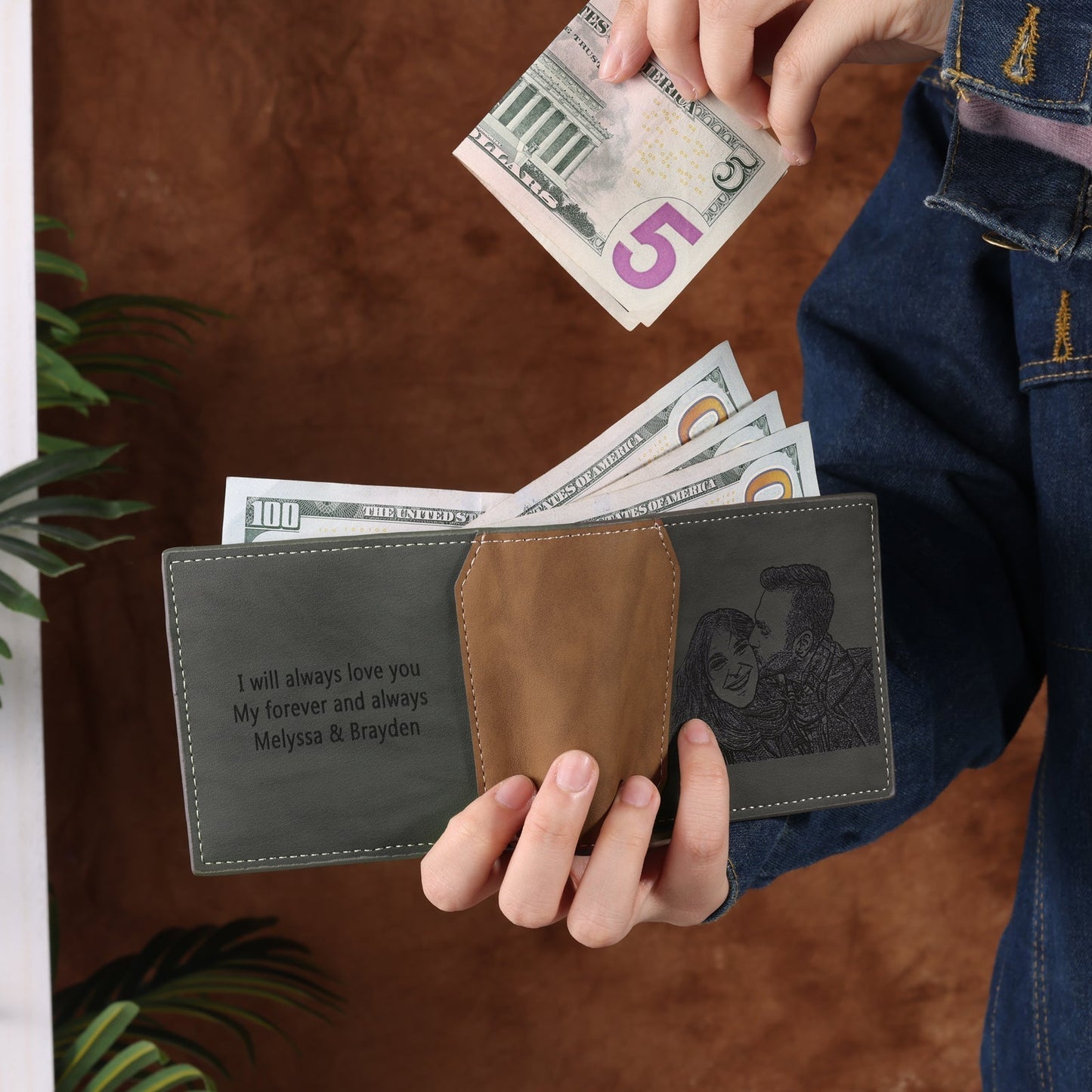 Men's custom photo wallet, gray, personalized gifts
