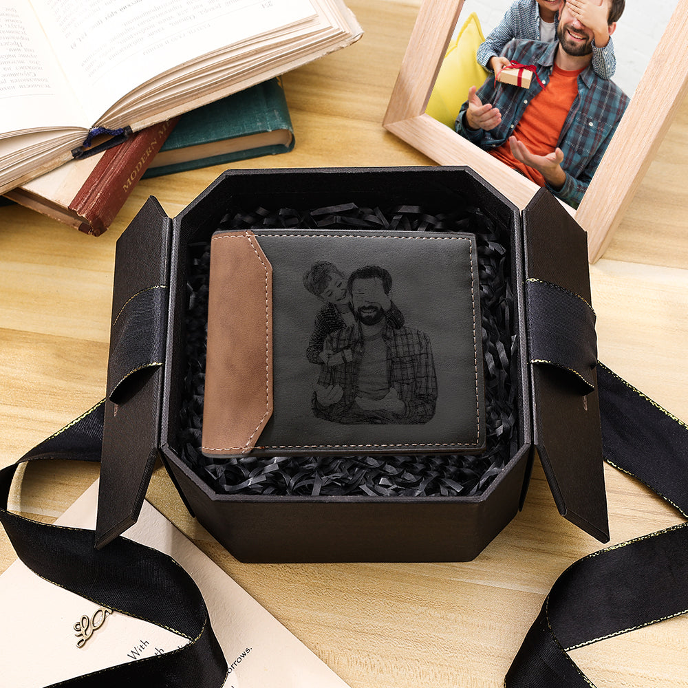 Men's custom photo wallet, gray, personalized gifts