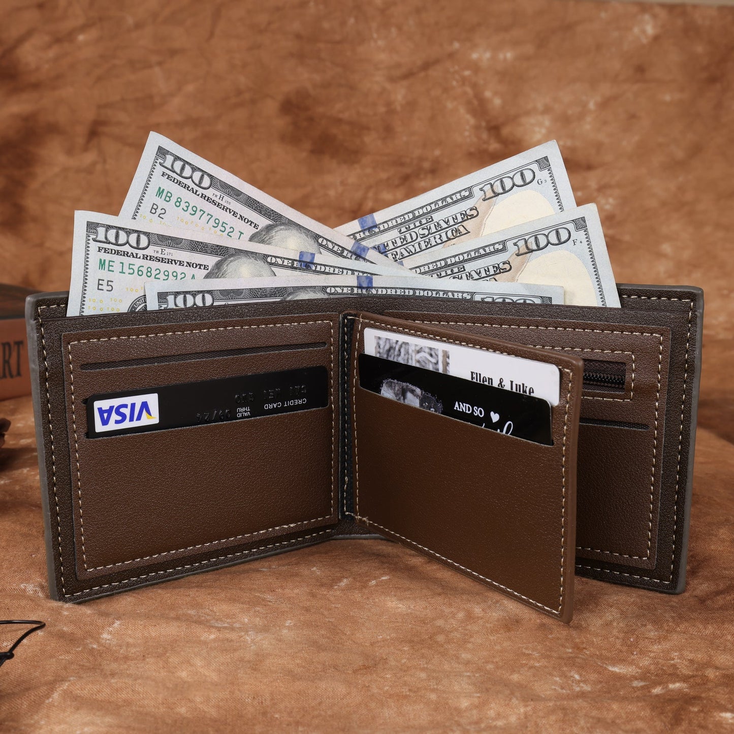 Men's custom photo wallet, gray, personalized gifts
