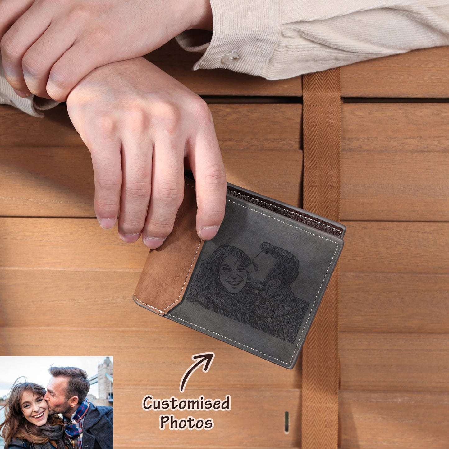 Men's custom photo wallet, gray, personalized gifts