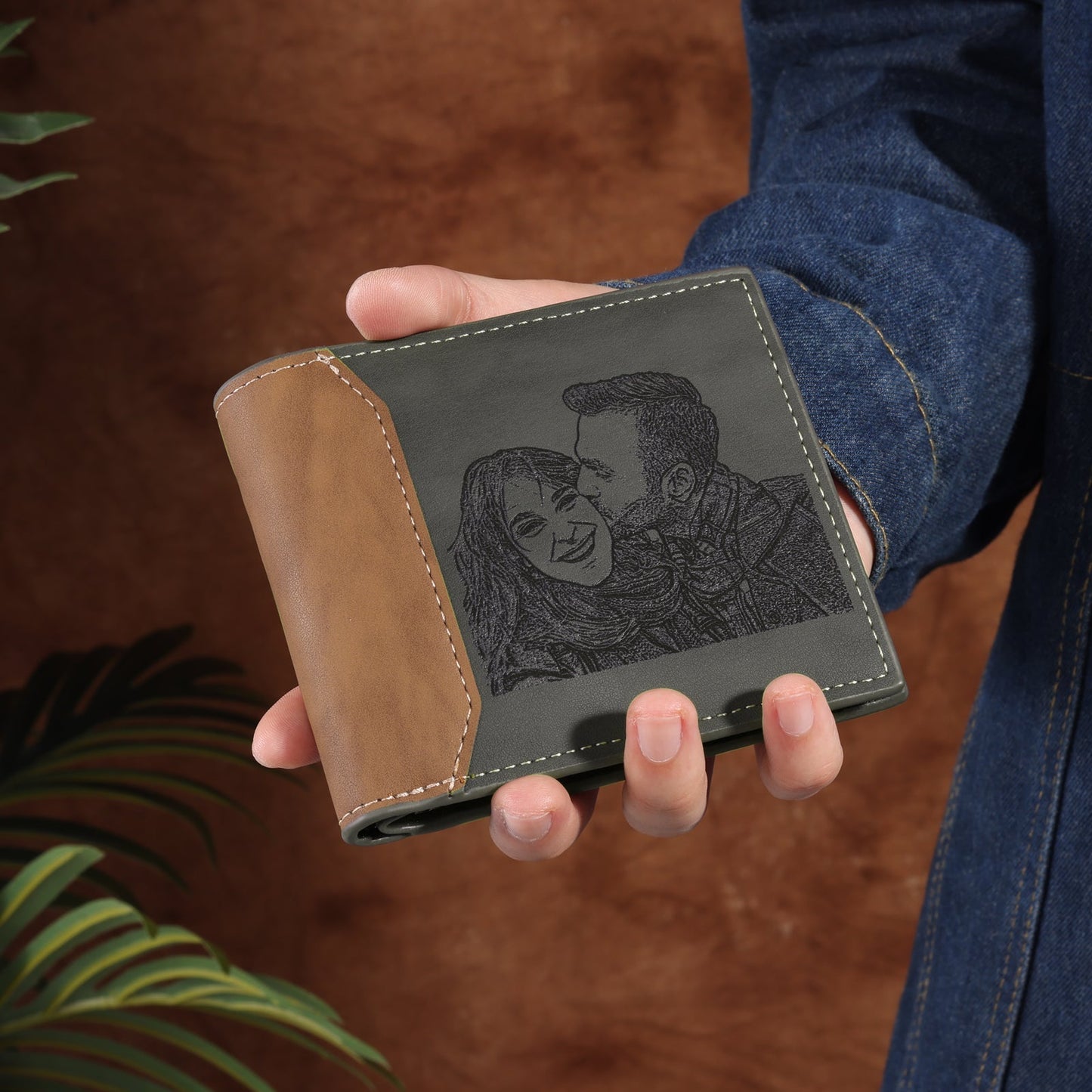 Men's custom photo wallet, gray, personalized gifts