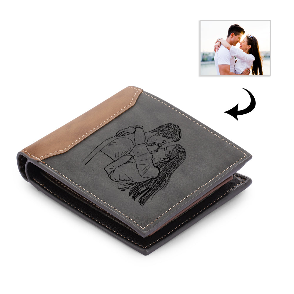 Men's custom photo wallet, gray, personalized gifts