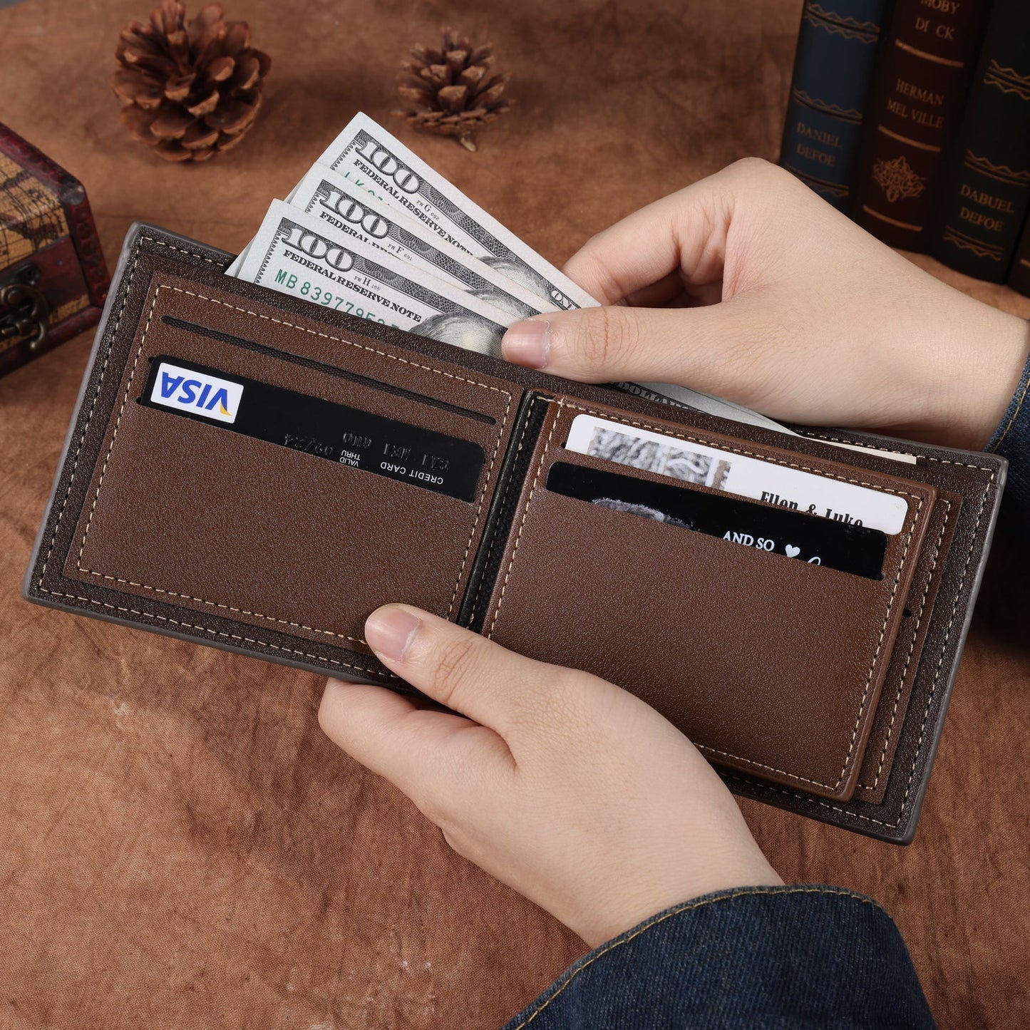 Men's custom photo wallet, gray, personalized gifts