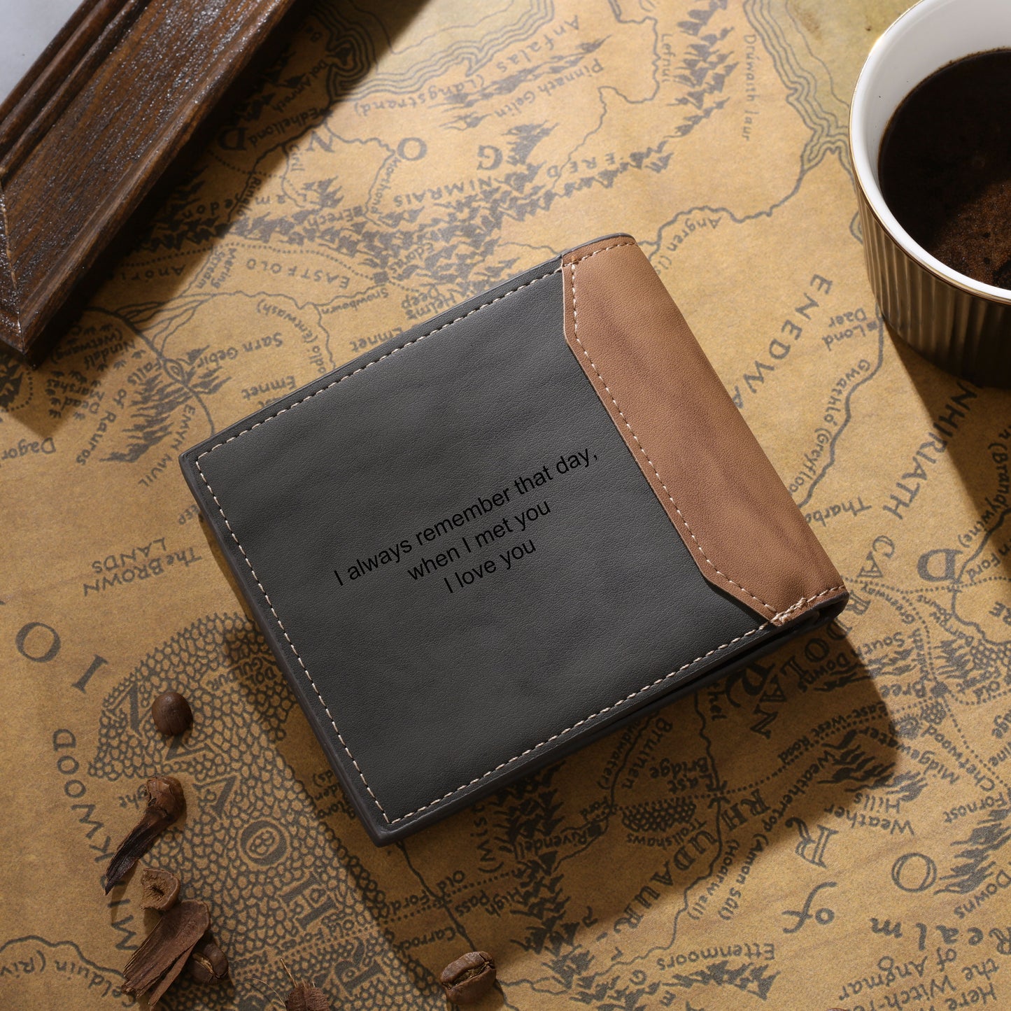 Men's custom photo wallet, gray, personalized gifts